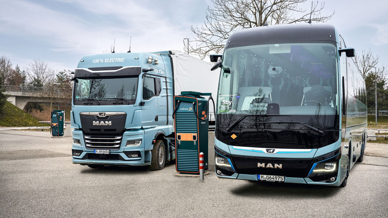 Truck and Bus at a charging station